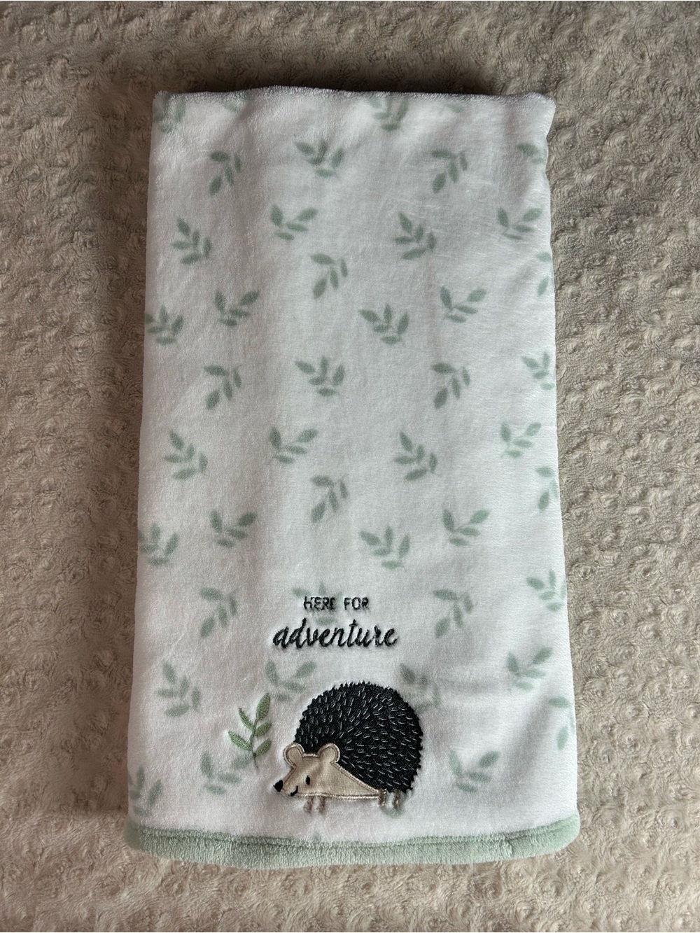 Parent's Choice Here for Adventure Hedgehog Baby Blanket Green Leaves White Leaf